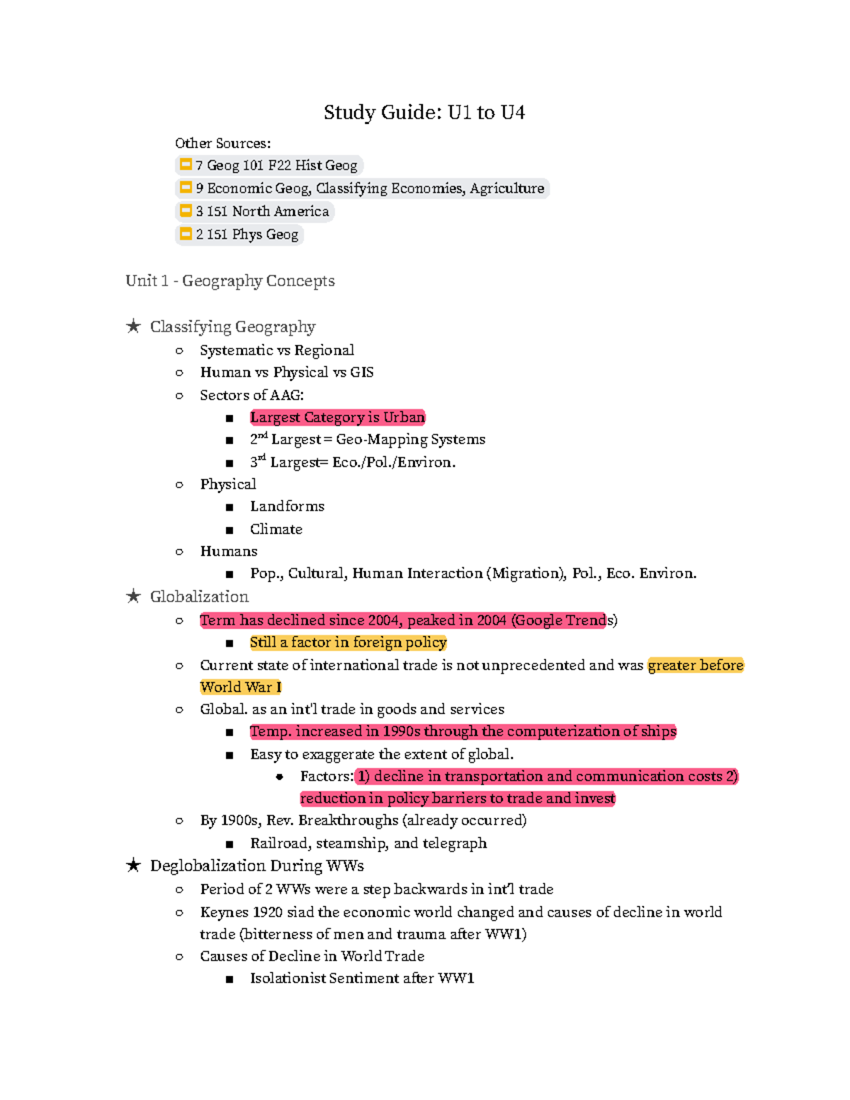 Study Guide GEOG 151 - Notes - Study Guide: U1 To U Other Sources: 7 ...