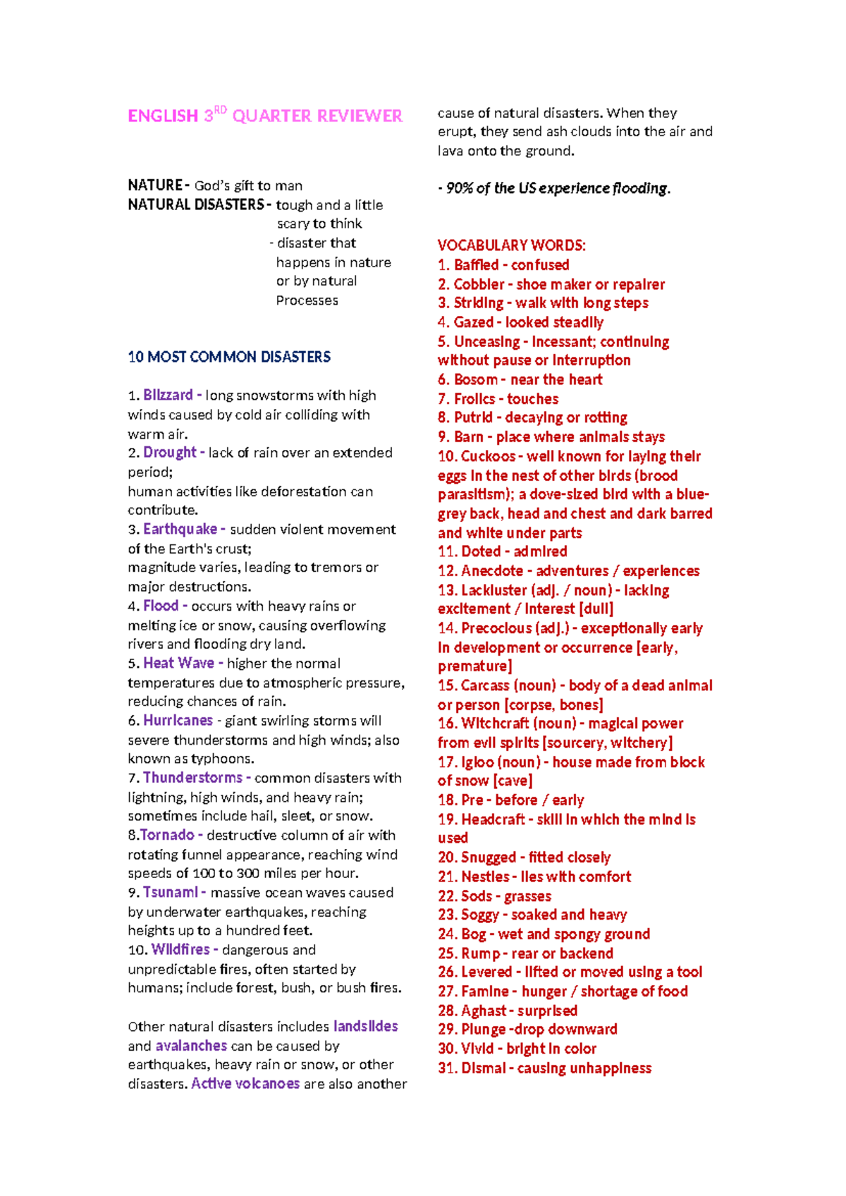 English 3RD Quarter Reviewer - ENGLISH 3 RD QUARTER REVIEWER NATURE ...