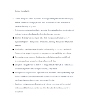 Ecology Notes - Ecology: Study Of Relationships Between Organisms And ...