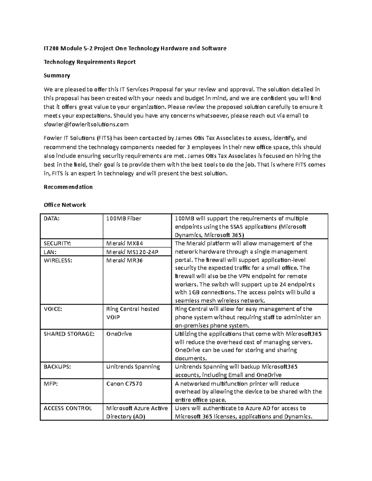 IT200 Module 5-2 Project One Technology Hardware and Software - The ...