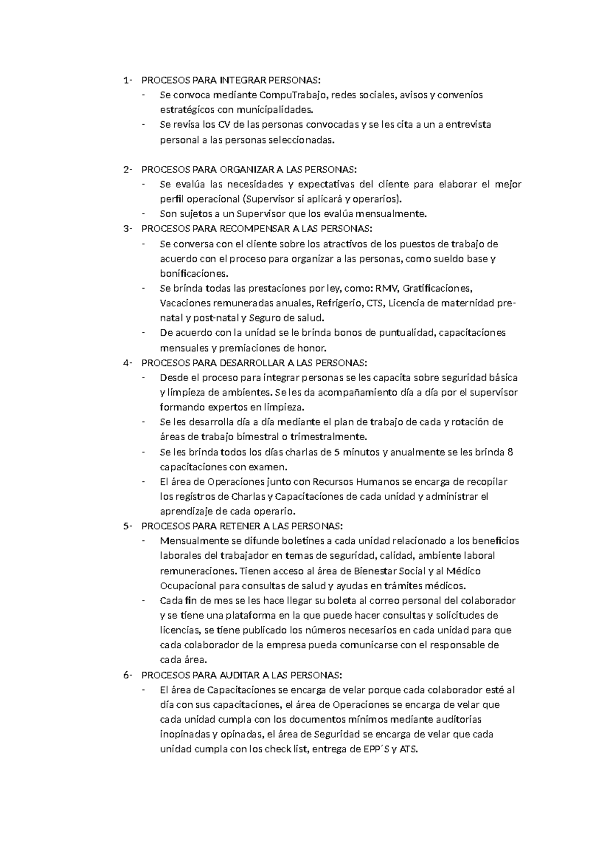 6 Procesos DE ARH - 1- PROCESOS PARA INTEGRAR PERSONAS: Se convoca ...