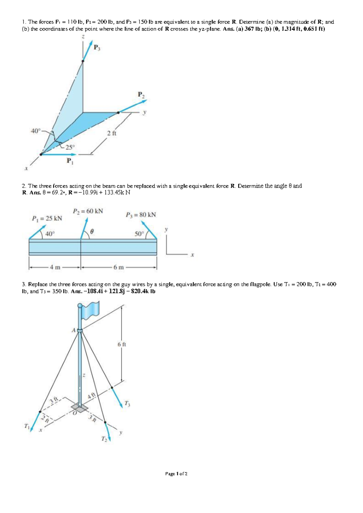 mec101-1-statics-of-rigid-bodies-the-forces-p-1-110-lb-p-2-200