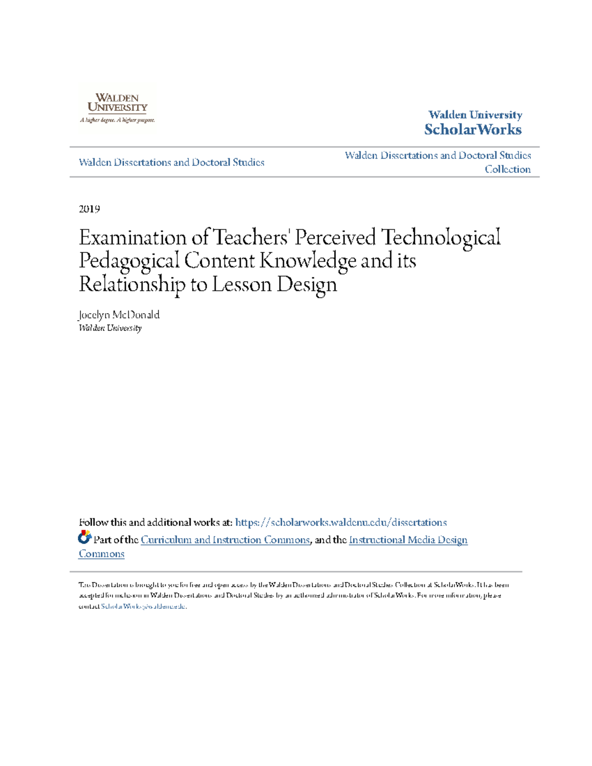 Examination of Teachers Perceived Technological Pedagogical Cont ...