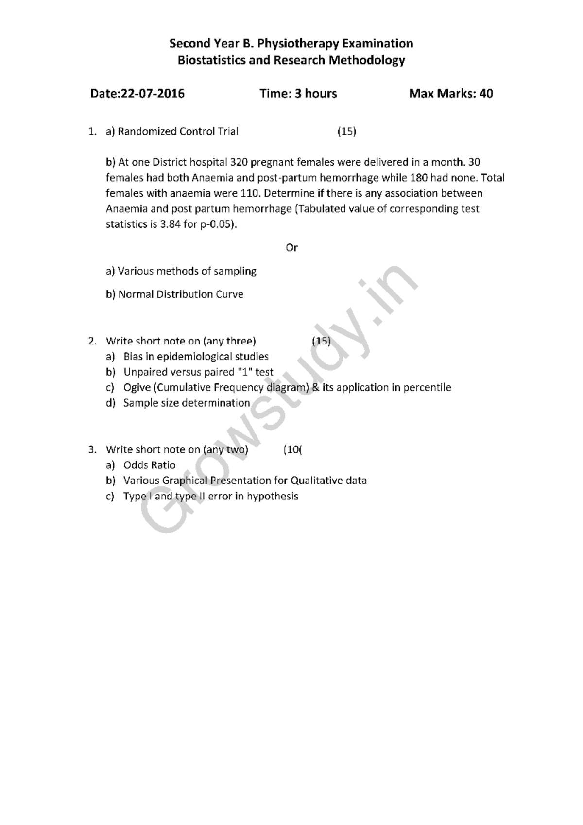 2016 Biostatistics Sybpt GU English, chemistry, botany ,zoology