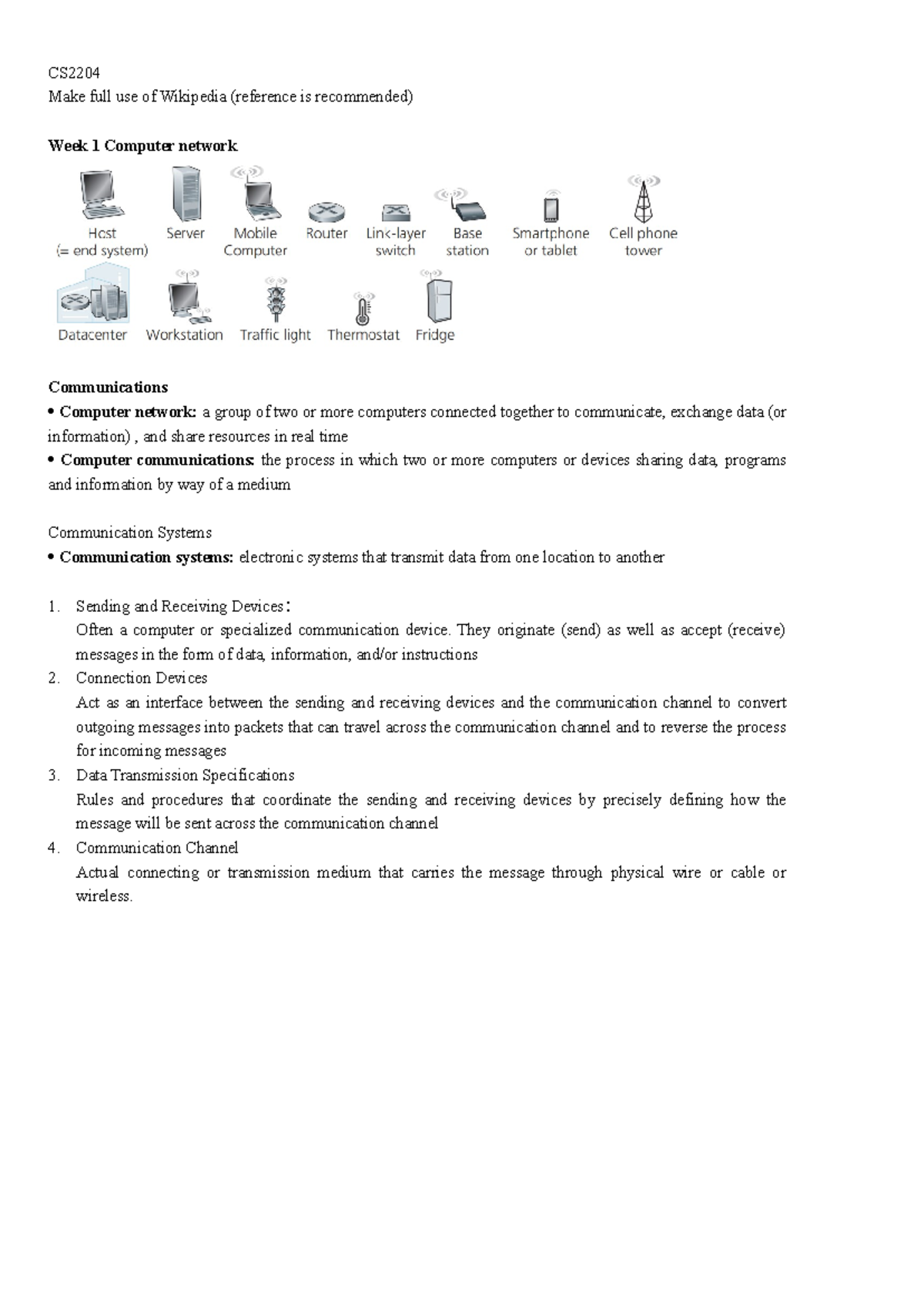 CS2204 - Lecture 1 notes - CS Make full use of Wikipedia (reference is ...