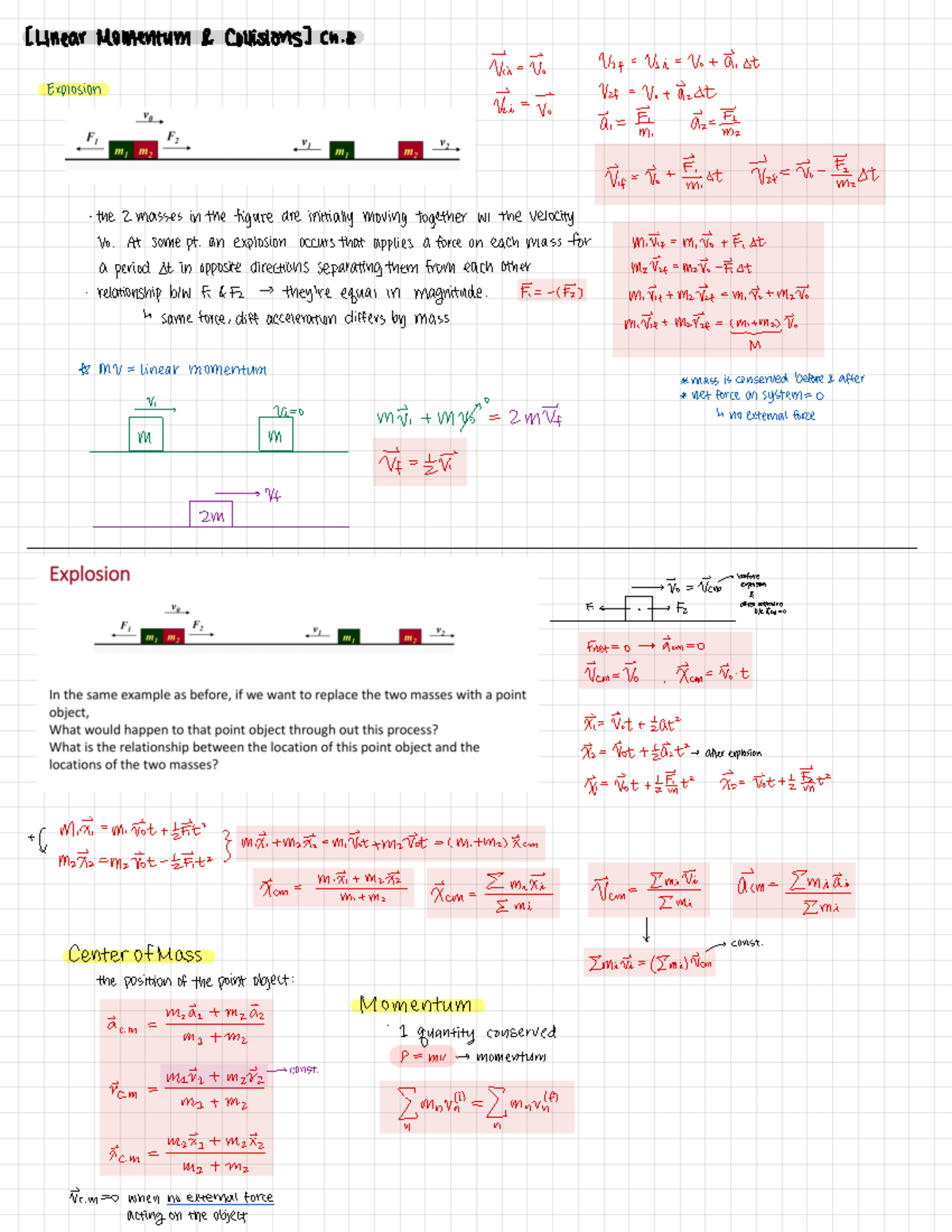 PHYS 0110 Notes ch8 linear momentum and collisions - [Linear Momentum ...