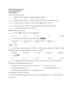 Math 5 Unit 1 Practice - Math 5 Unit 1 Practice Test 1 hour and 30 ...