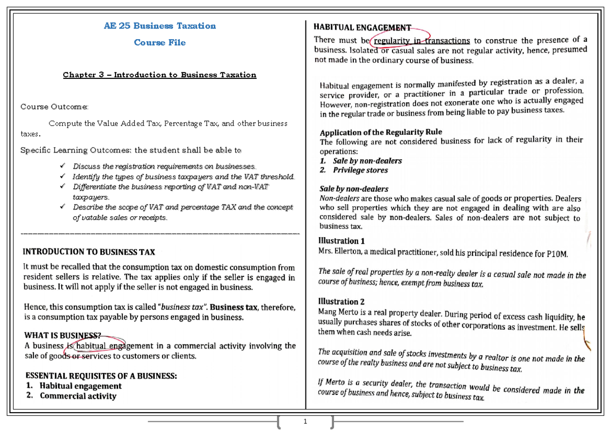 Chapter 3 Introduction To Business Taxation - AE 25 Business Taxation ...