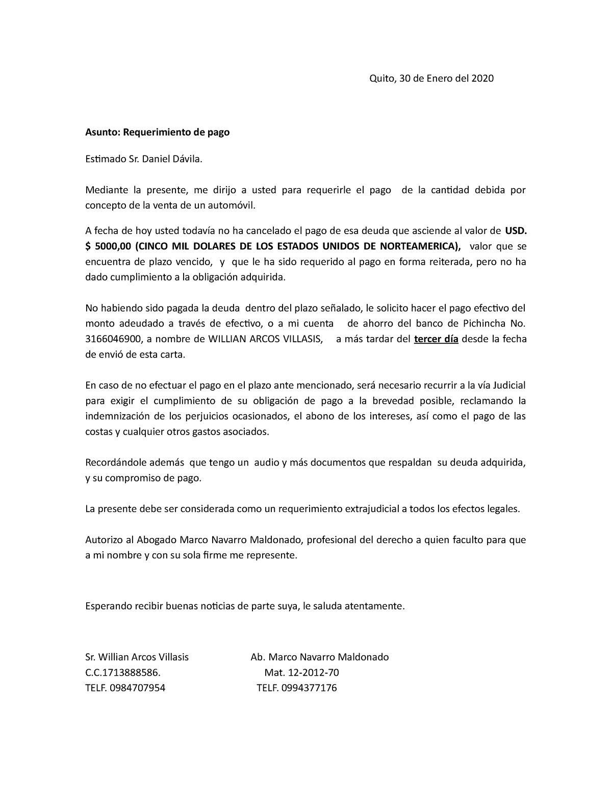 Carta de cobro - ES UN MODELO DE REQUERIMIENTO DE COBRANZA DE MANERA  EXTRAJUDICIAL ANTE DE INICIAR - Studocu