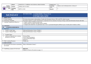 DLL MIL Q1 Week 2 - Lesson Plan - DAILY LESSON LOG School MARCELO I ...