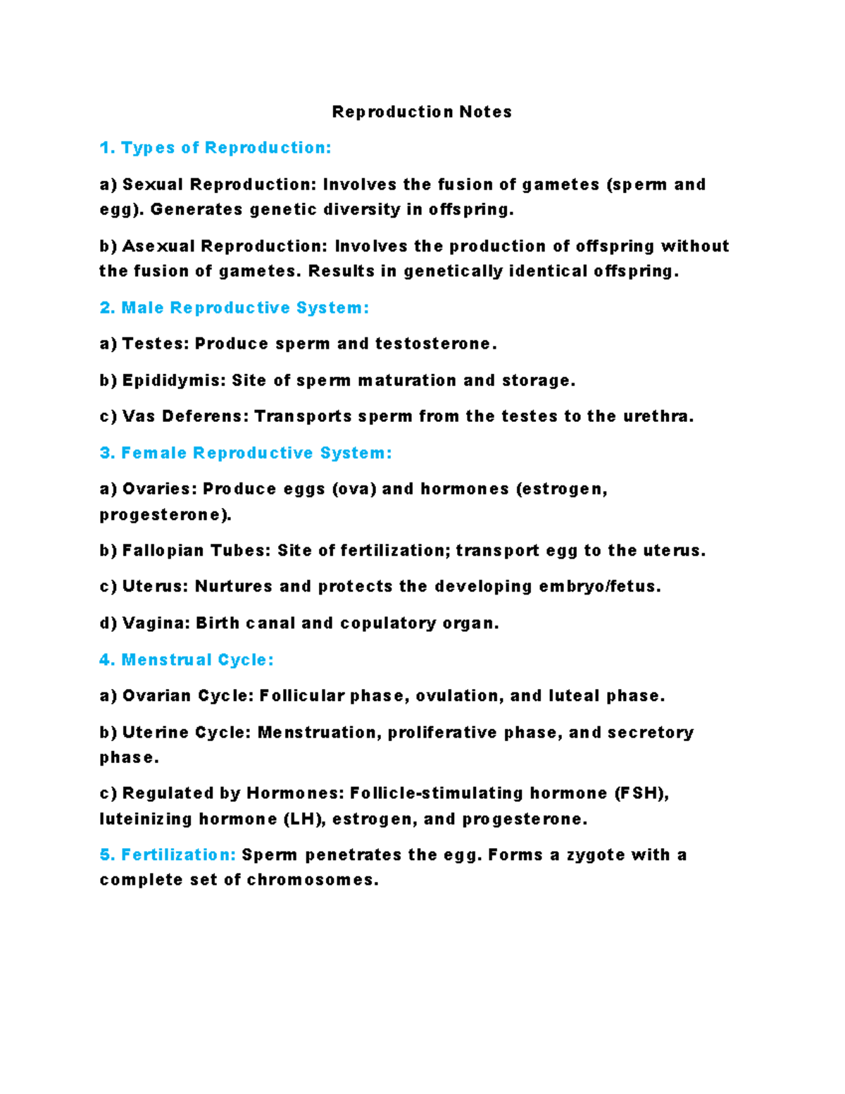 Reproduction of Humans Reproduction Notes Types of Reproduction a