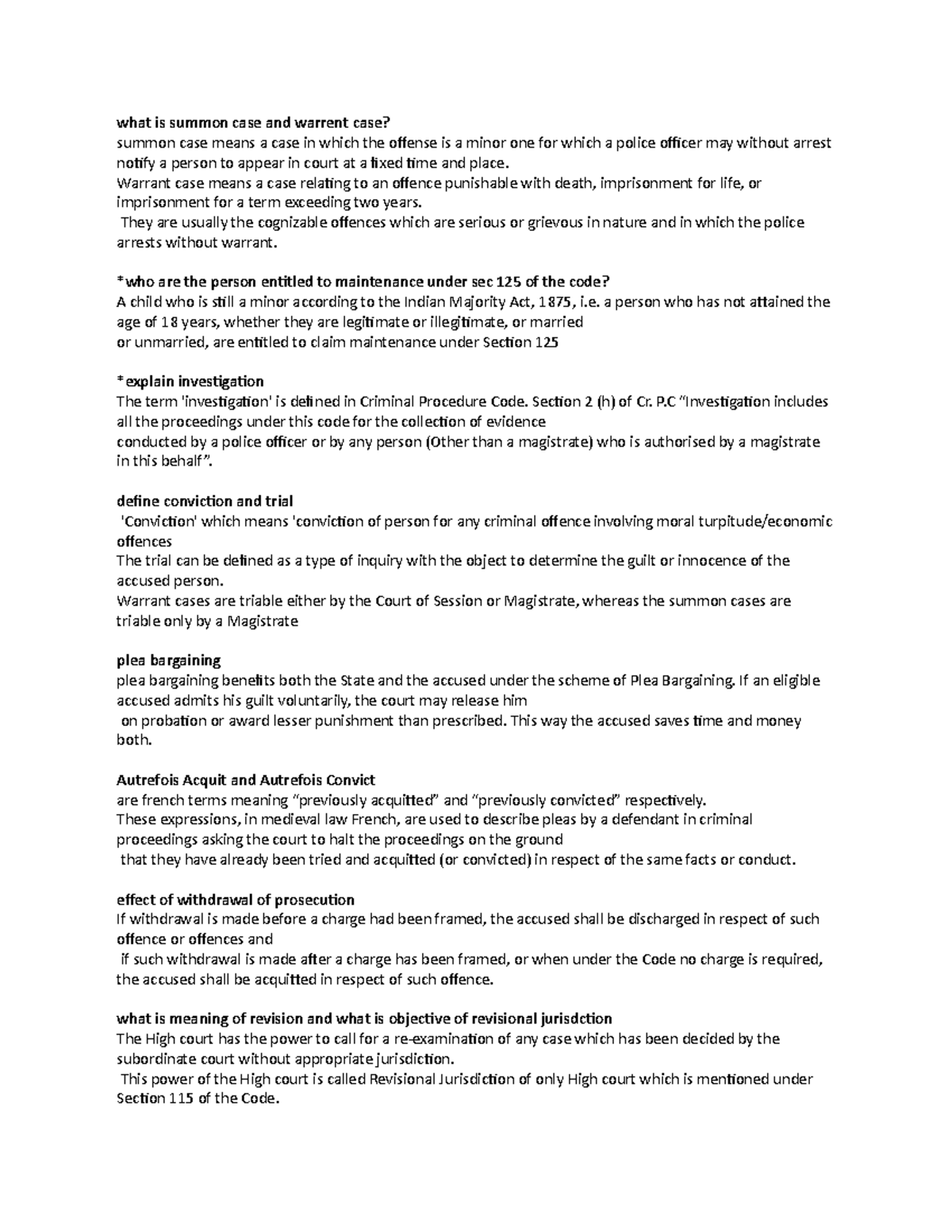 CRPC Internals what is summon case and warrent case? summon case