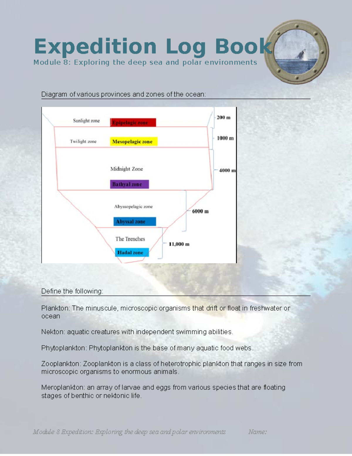 Log Book 8 Ocean science logbook 8 sample Module 8 Exploring the