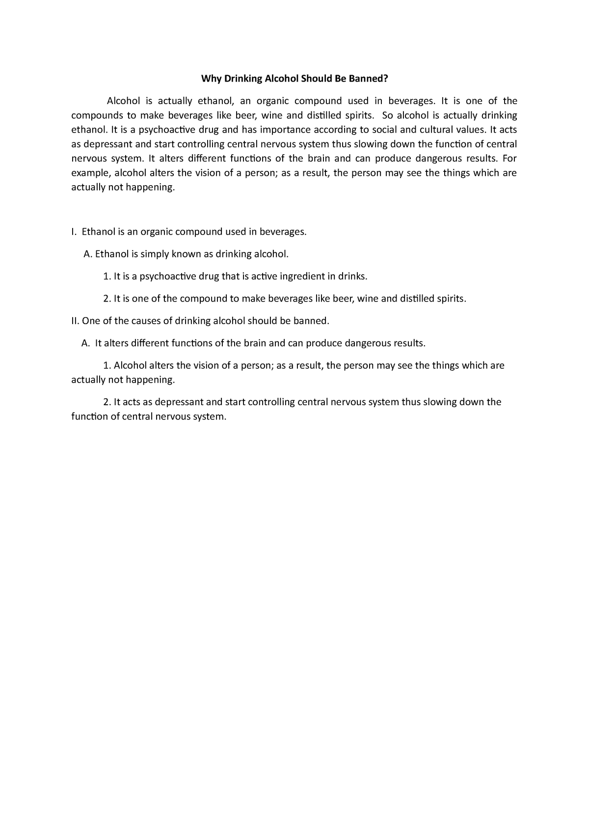 drinking alcohol should be banned essay
