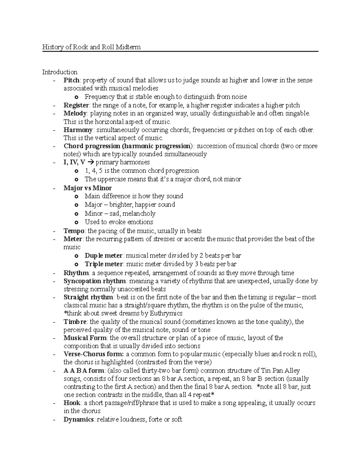 Midterm 15 October 2017, questions and answers - History of Rock and ...