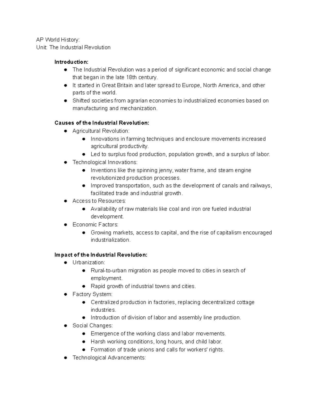 AP World History The Industrial Revolution AP World History Unit