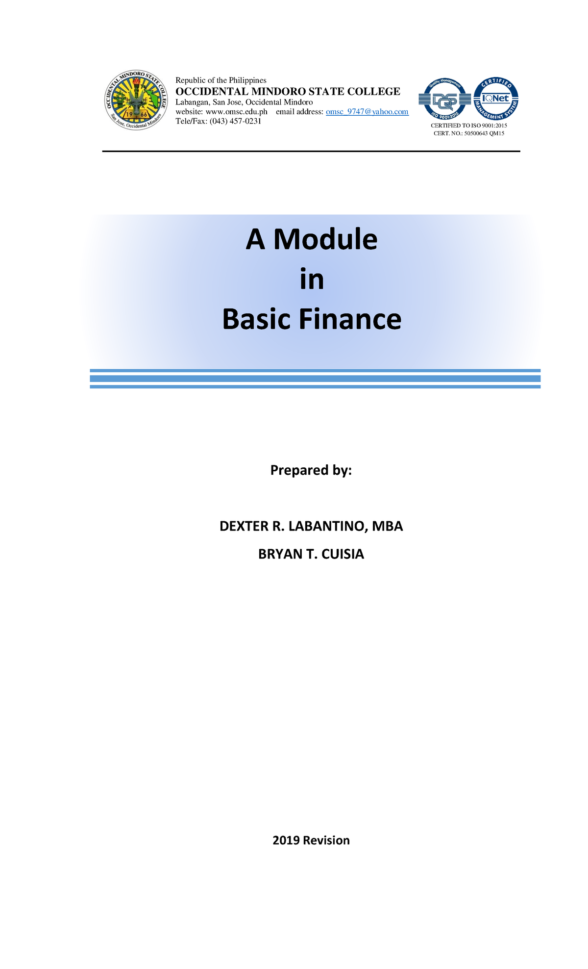 Basic- Finance- Lerning- Module - Prepared By: DEXTER R. LABANTINO, MBA ...