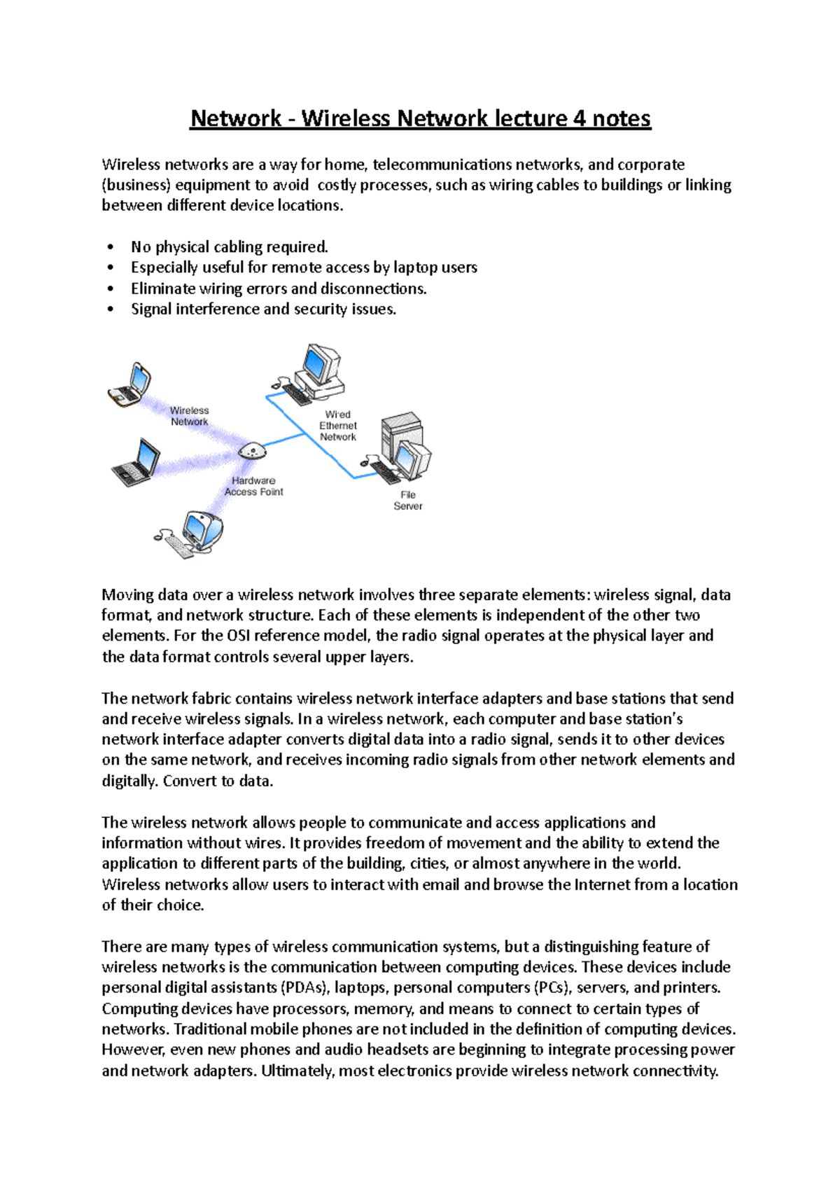 Network - Wireless Network lecture 4 notes - No physical cabling ...
