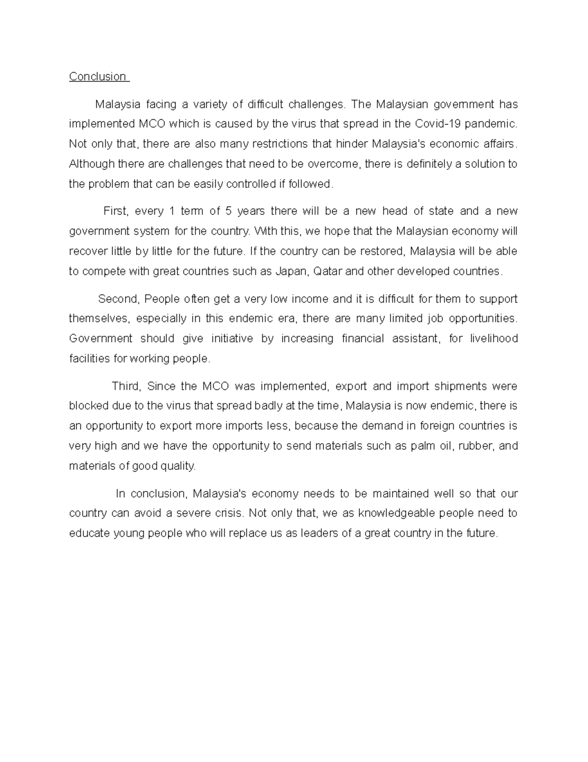 ECO Conclusion 1 - Conclusion Malaysia facing a variety of difficult ...
