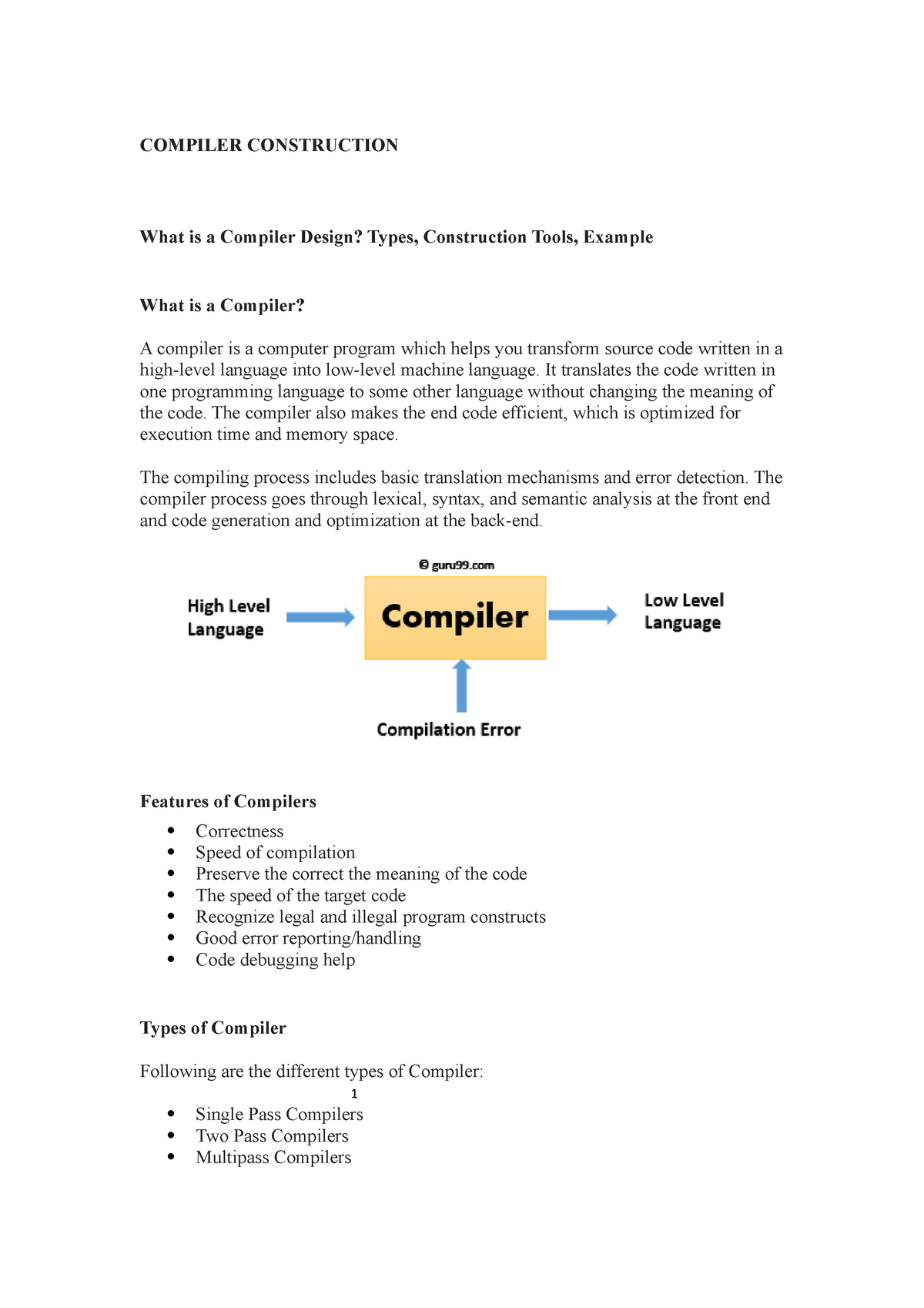 Compiler Construction Lectures - 1 COMPILER CONSTRUCTION What Is A ...