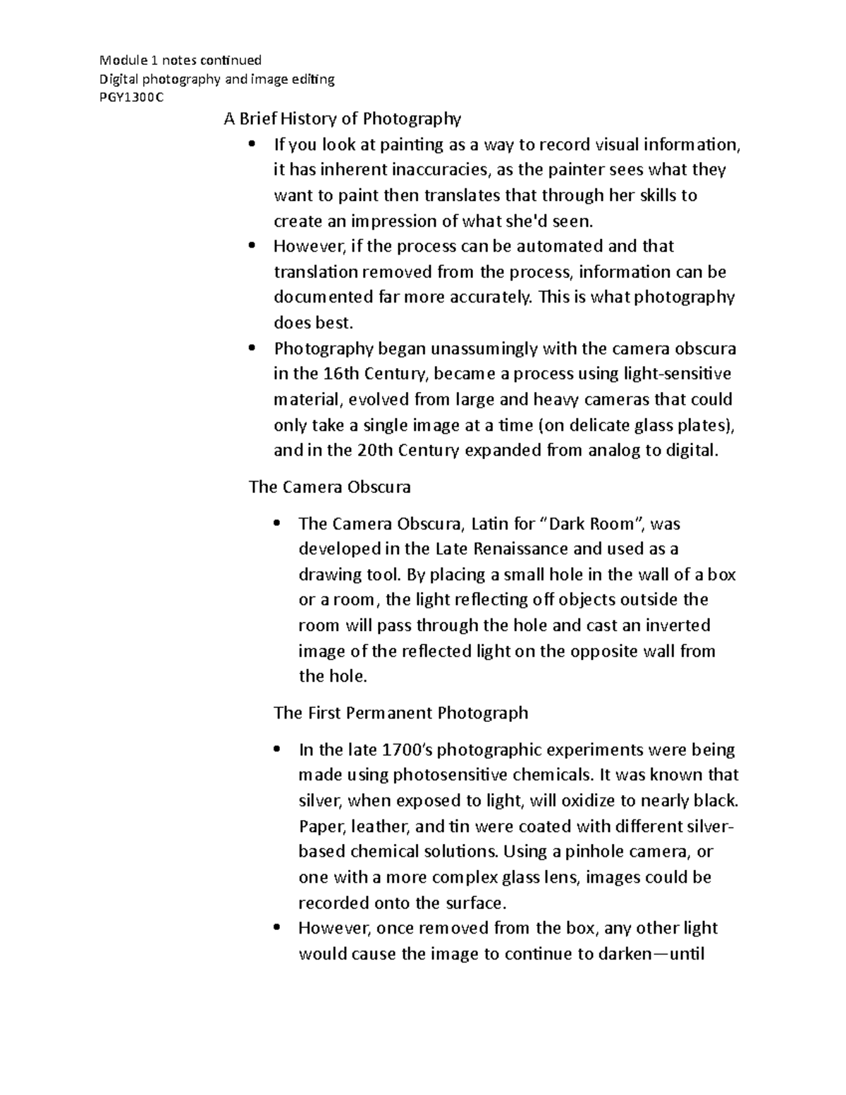 Module 01 The Importance of Photography - Module 1 notes continued ...