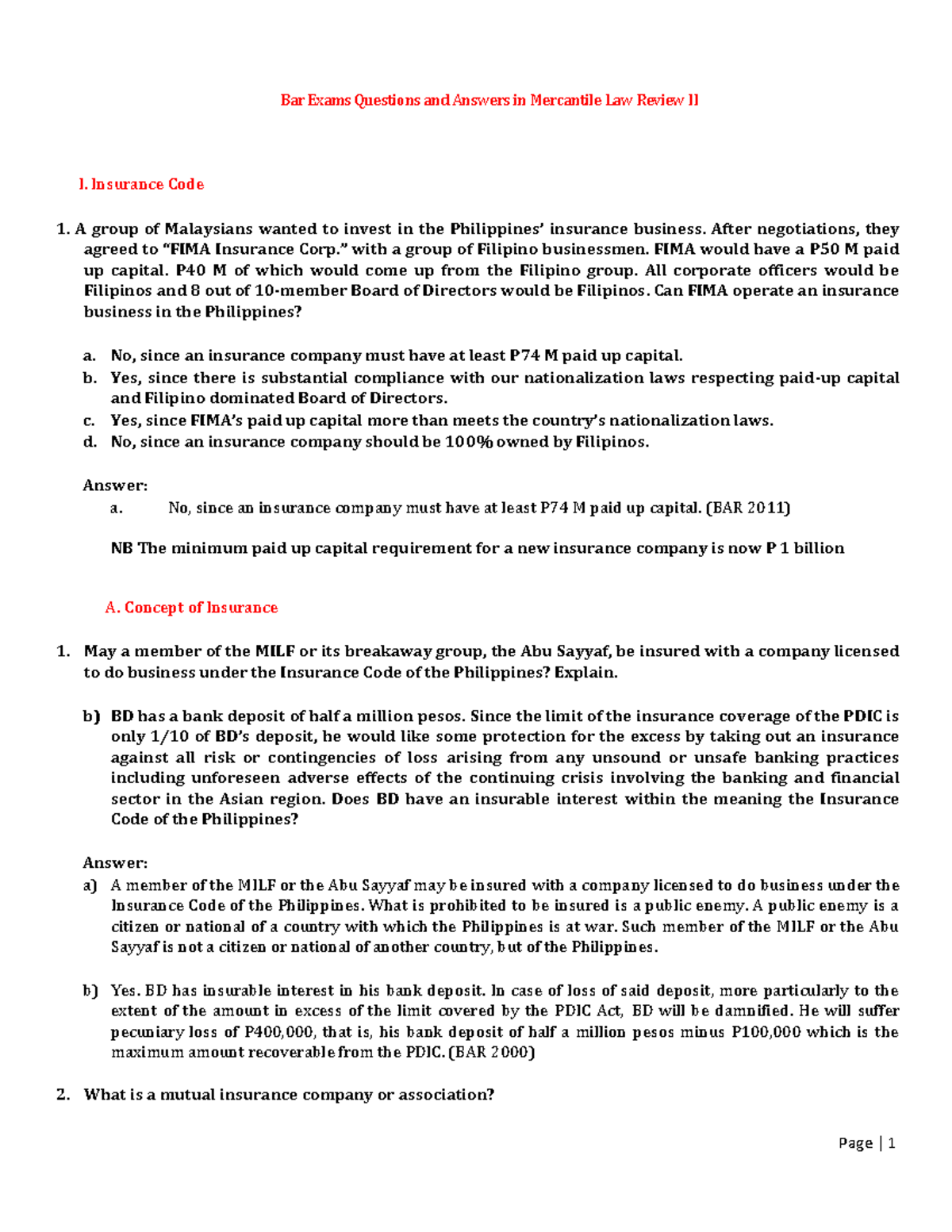 Bar exams in mercantile law review ii as of may 2016 - Bar Exams ...