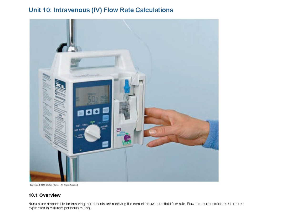 Unit 10 - course summary - Unit 10: Intravenous (IV) Flow Rate ...