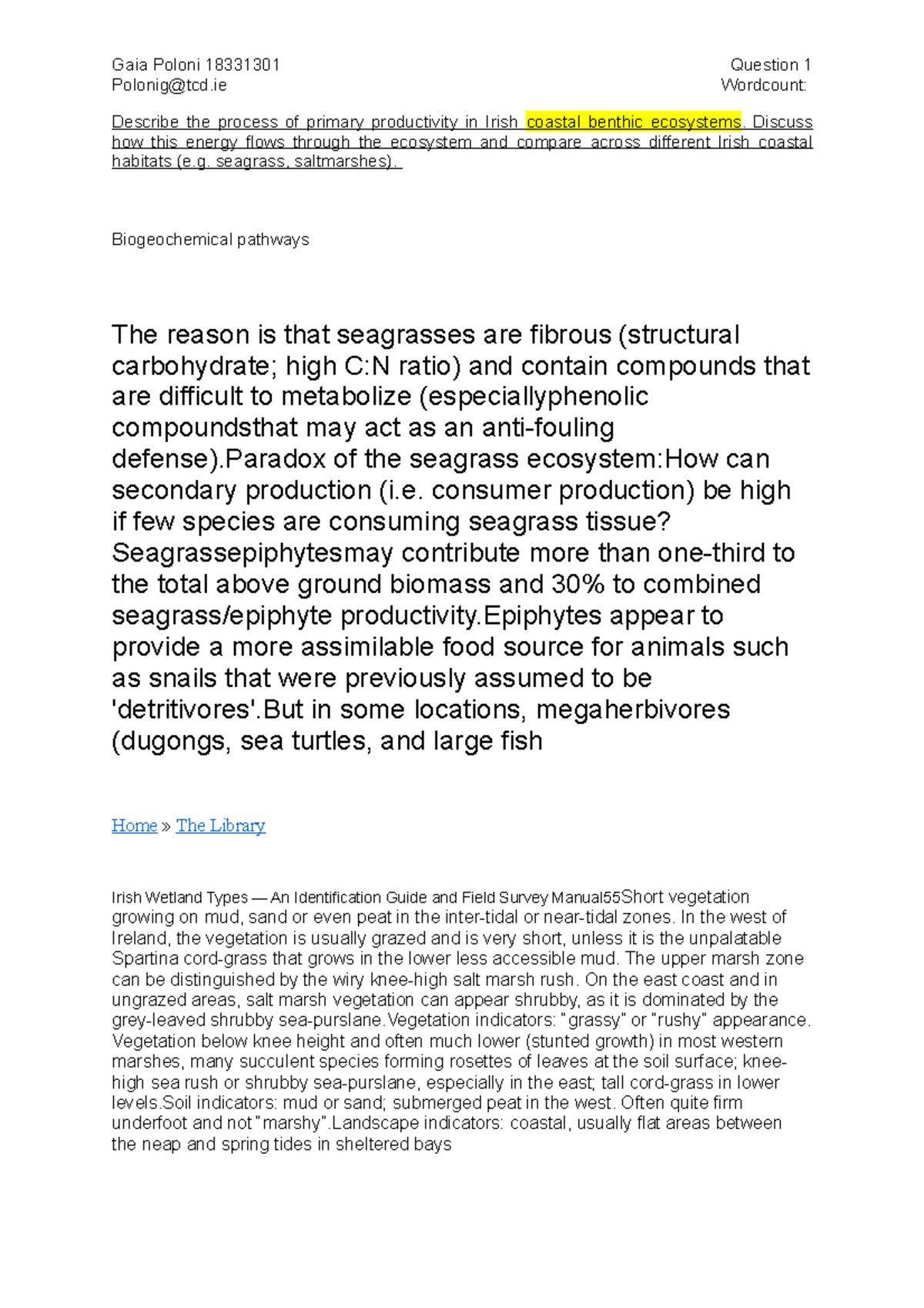 Marine Bio EXAM exam essay Polonigtcd Wordcount Describe the