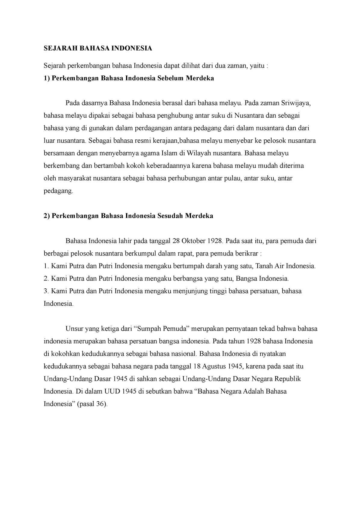 Sejarah Bahasa Indonesia - SEJARAH BAHASA INDONESIA Sejarah ...