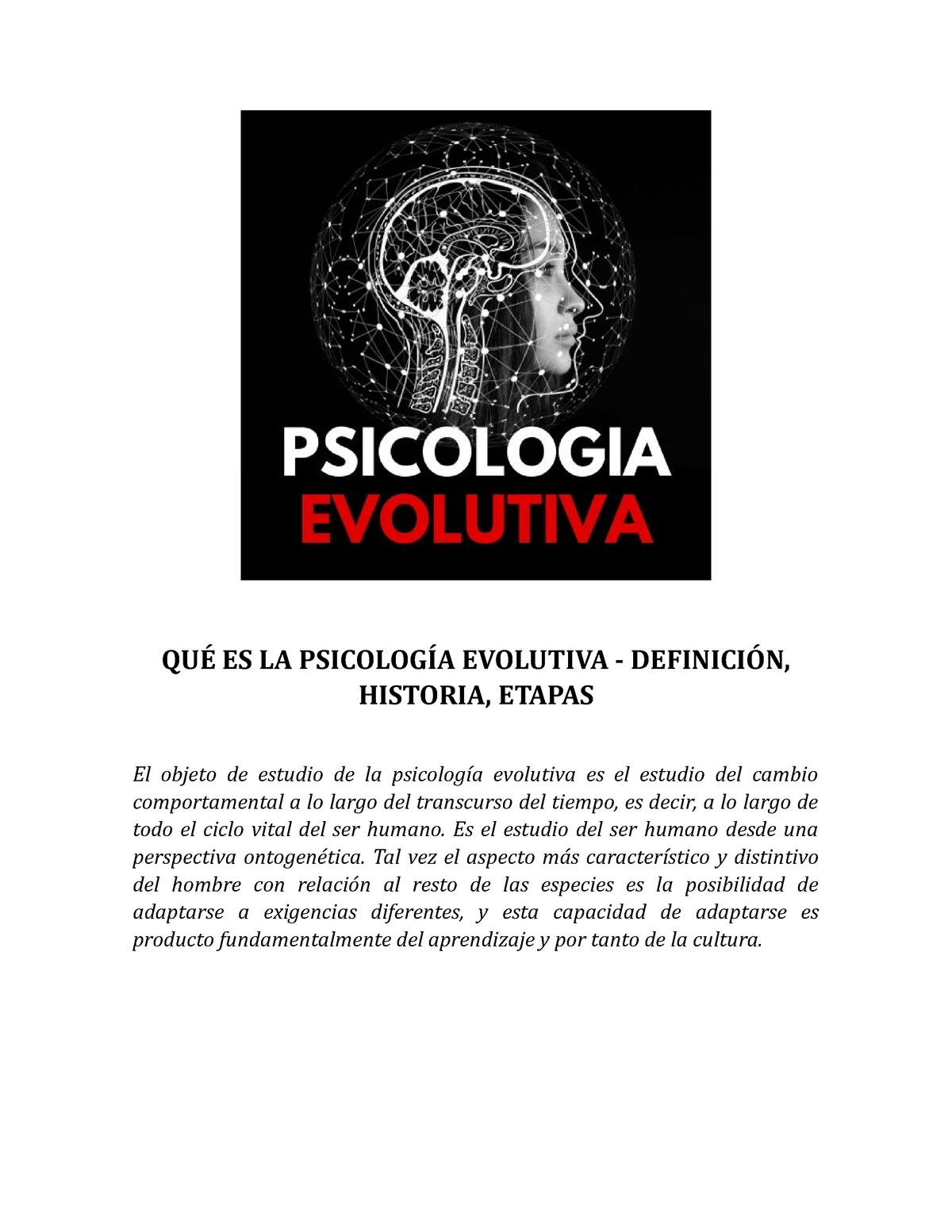 Historia DE LA Psicolog a Evolutiva QU ES LA PSICOLOG A