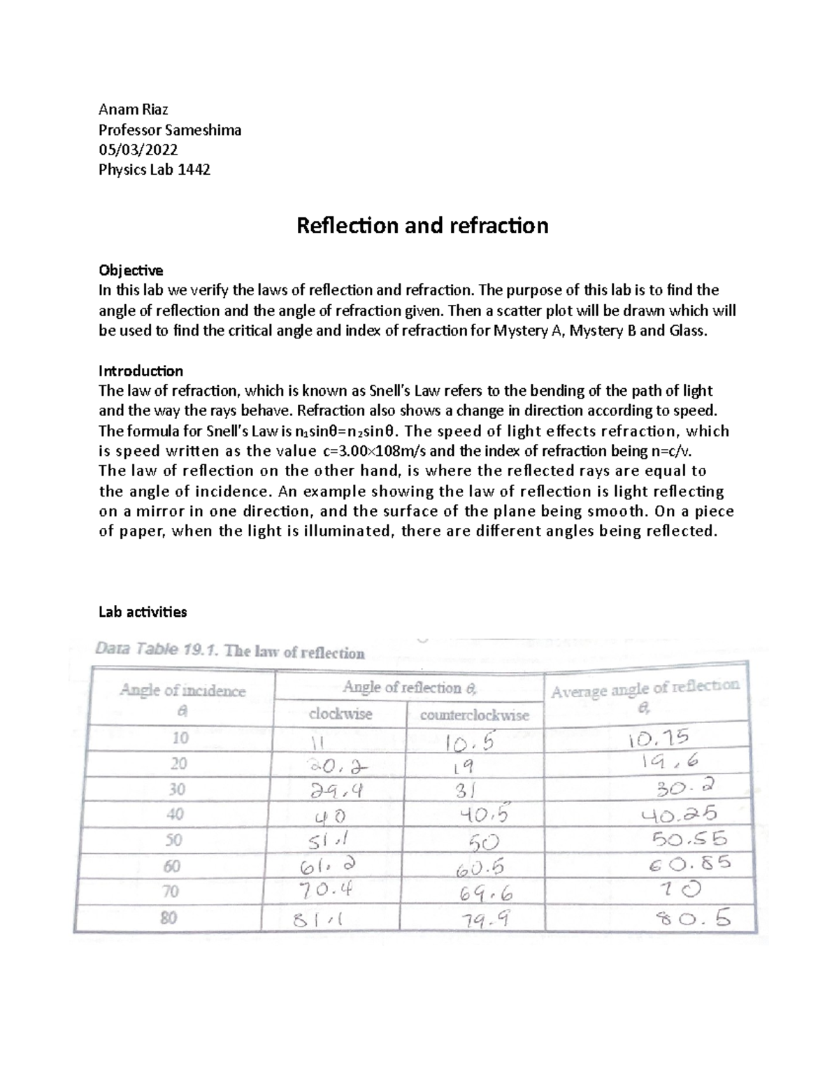 the bendinng of the light and refraction - Anam Riaz Professor ...