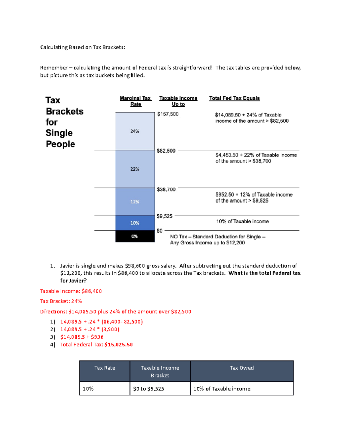 Tax+Bracket+Calculations - Calculating Based On Tax Brackets: Remember ...