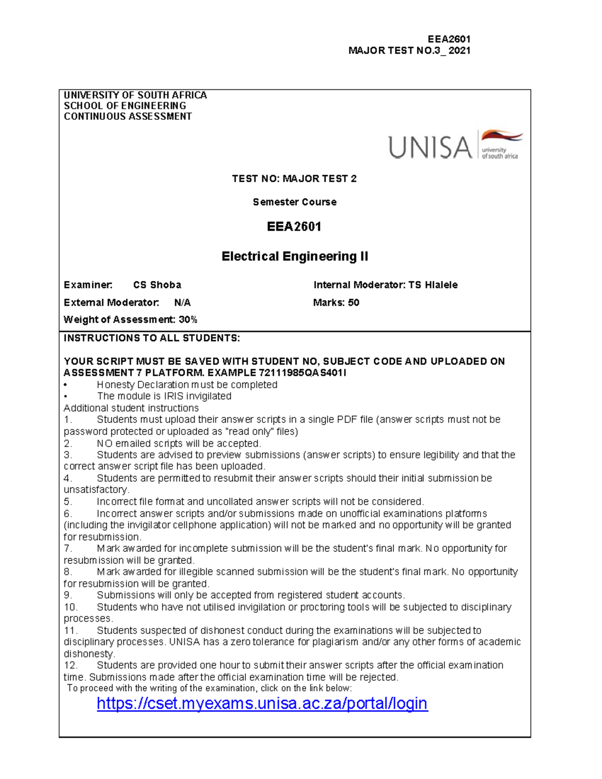 EEA2601 2021 Major Test 3 Question Paper - EEA MAJOR TEST NO_ 2021 ...