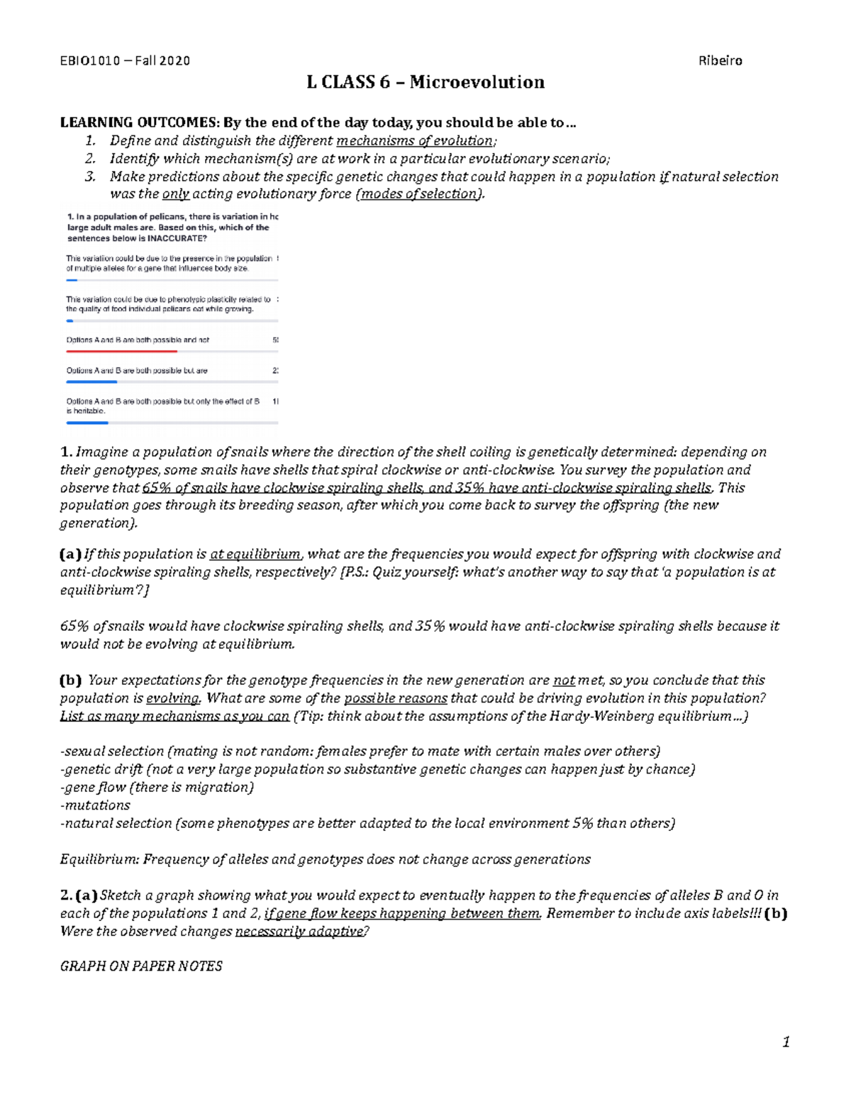 Class 6 – Handout - EBIO1010 – Fall 2020 Ribeiro L CLASS 6 ...