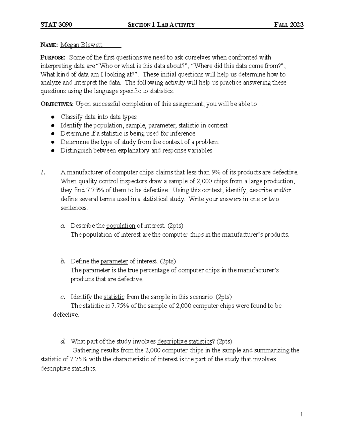 Section 1 Lab Activity - STAT 3090 SECTION 1 LAB ACTIVITY FALL 2023 ...