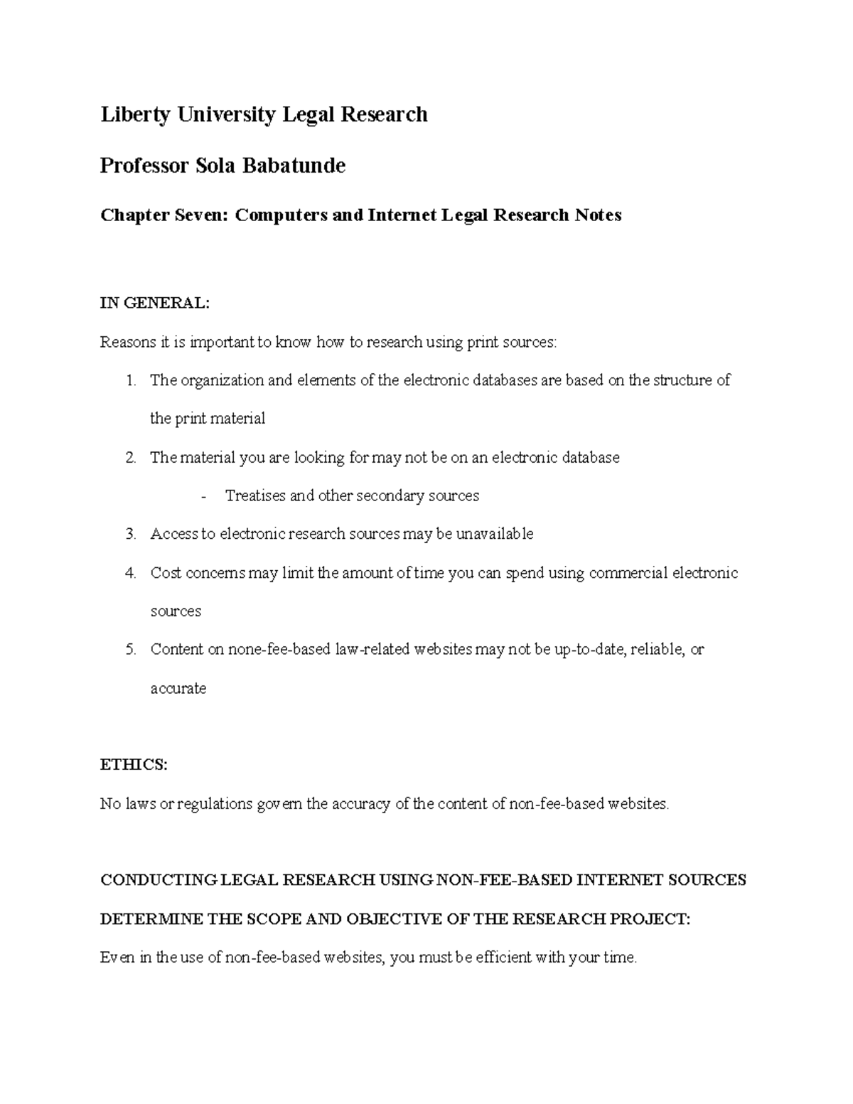 Legal Research Chapter Seven Notes - Liberty University Legal Research ...