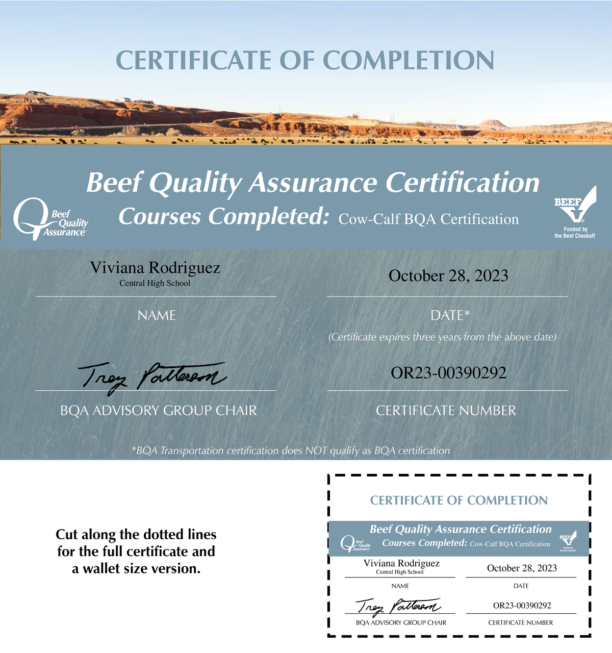 National BQA Certificate Cow Calf SOC 207 OR23 Viviana Rodriguez