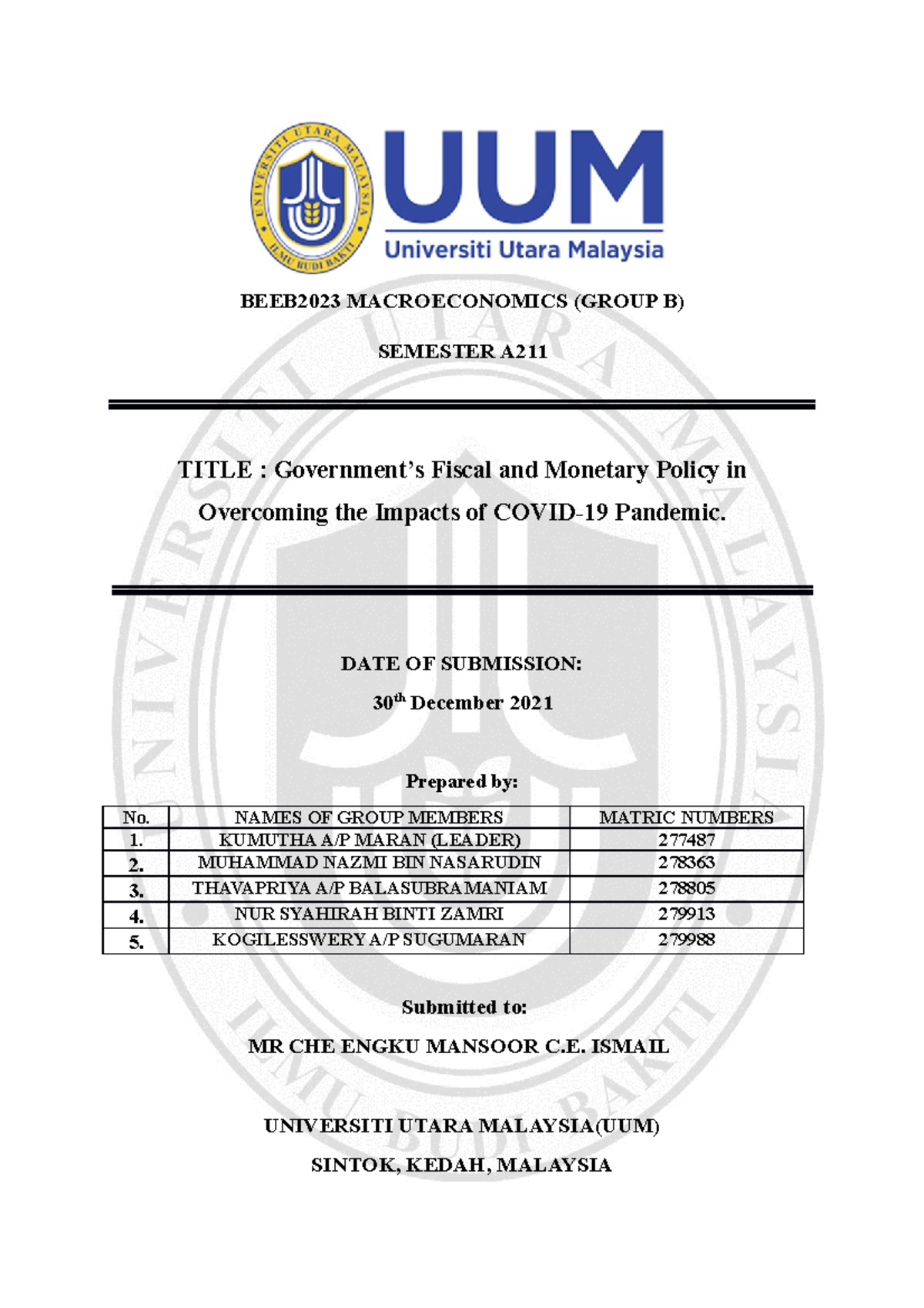 FULL Assignment Macroeconomics - Econometrics - UUM - Studocu
