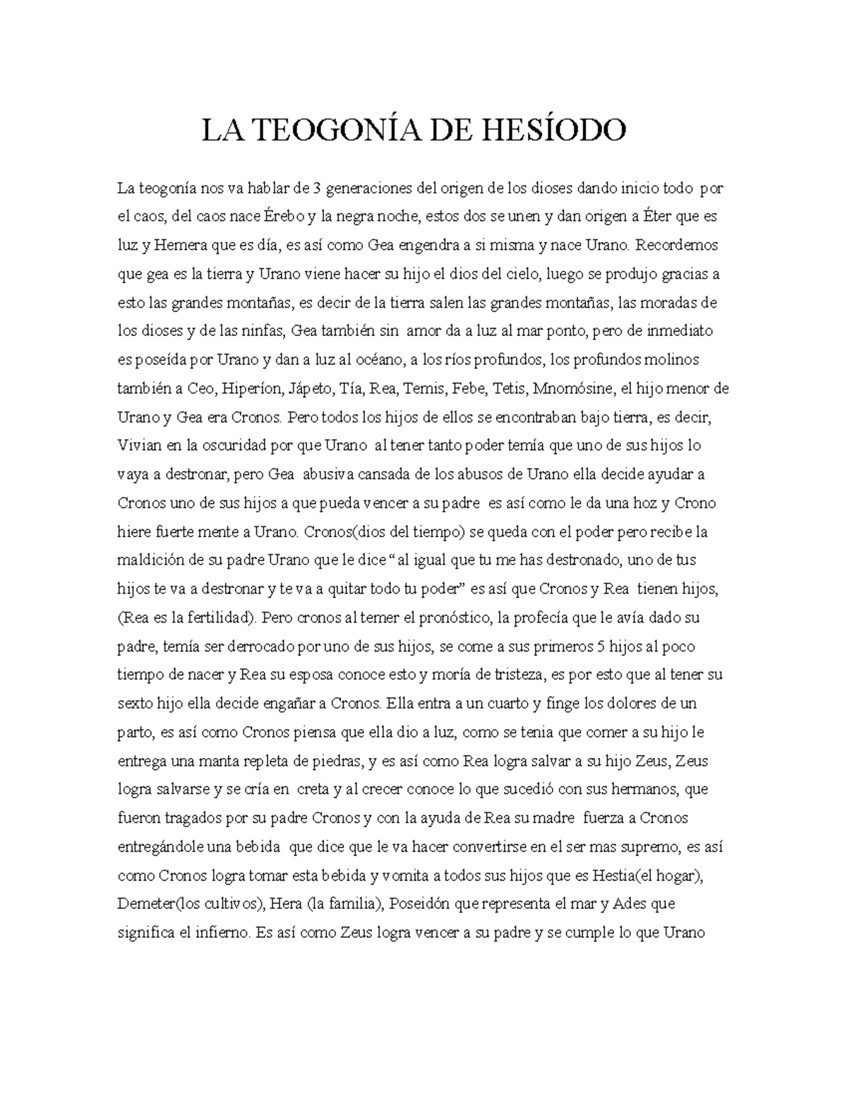 LA Teogonía DE Hesíodo - Ensayo - LA TEOGONÍA DE HESÍODO La Teogonía ...