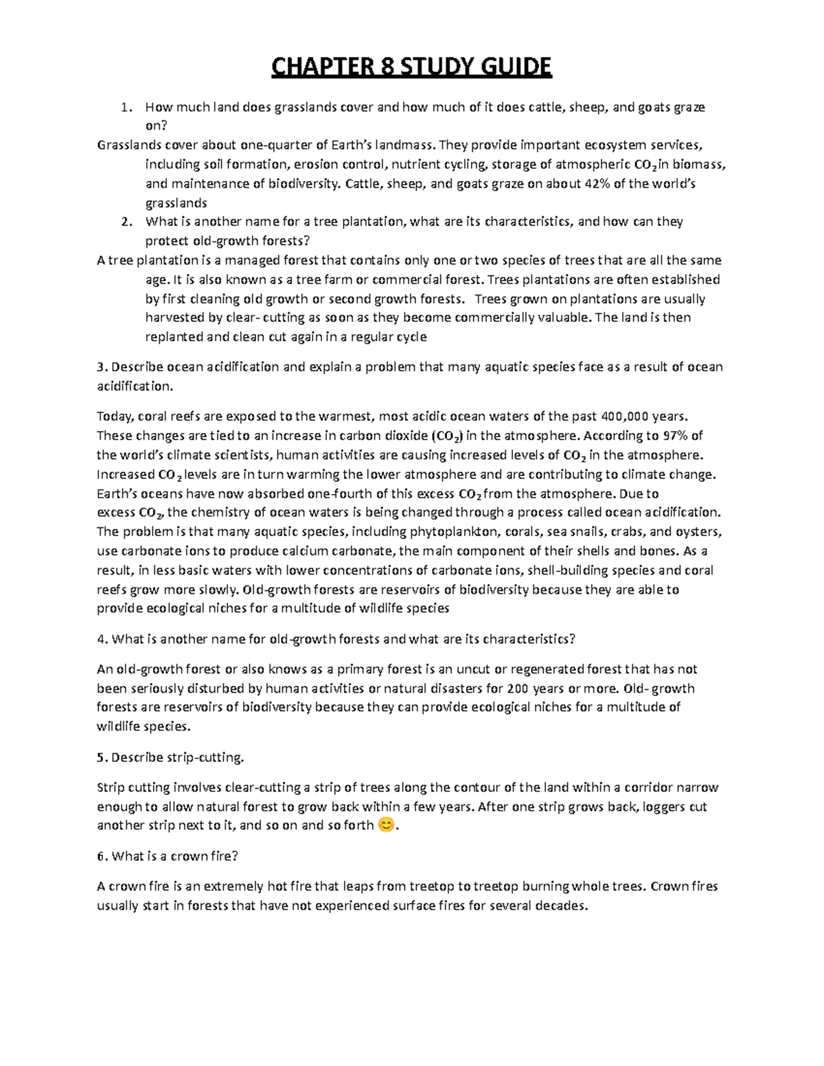 CH 8 Study Guide How Much Land Does Grasslands Cover And How Much Of 