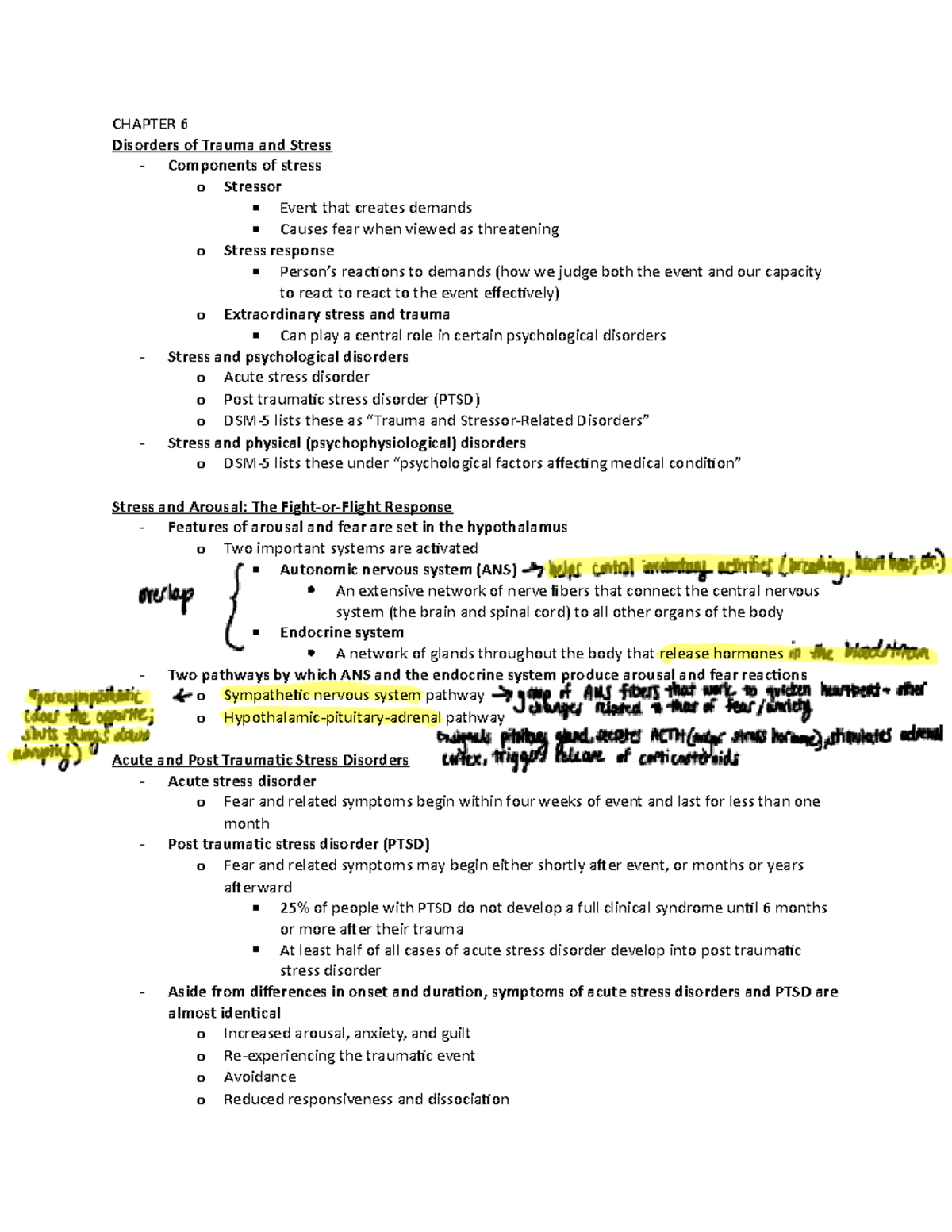 PSY 254 - Chapters 6 and 9: Disorders of Trauma and Stress; Disorders ...