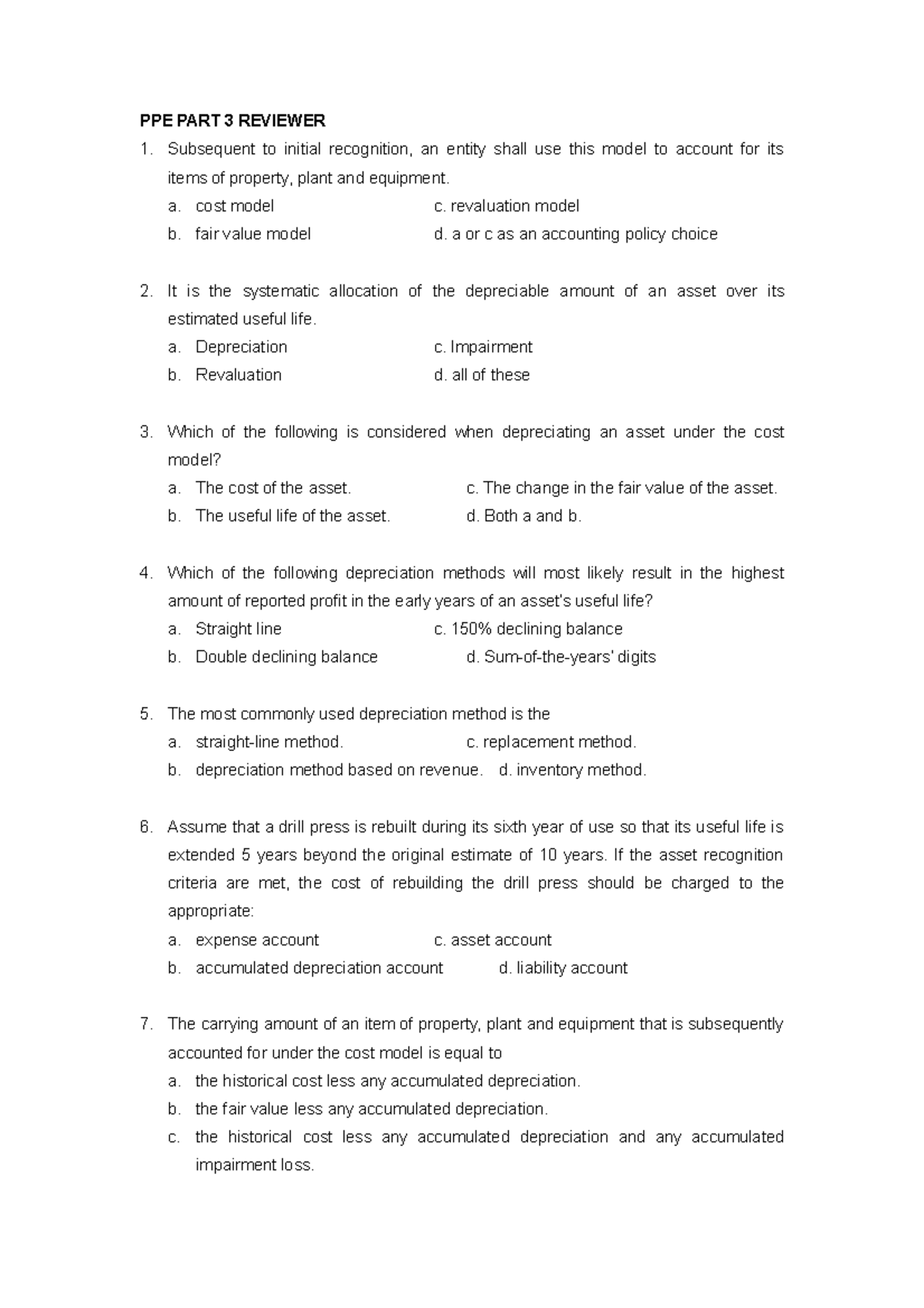 PPE PART 3 Reviewer INTERMEDIATE ACCOUNTING EXAM WITH ANSWER PPE