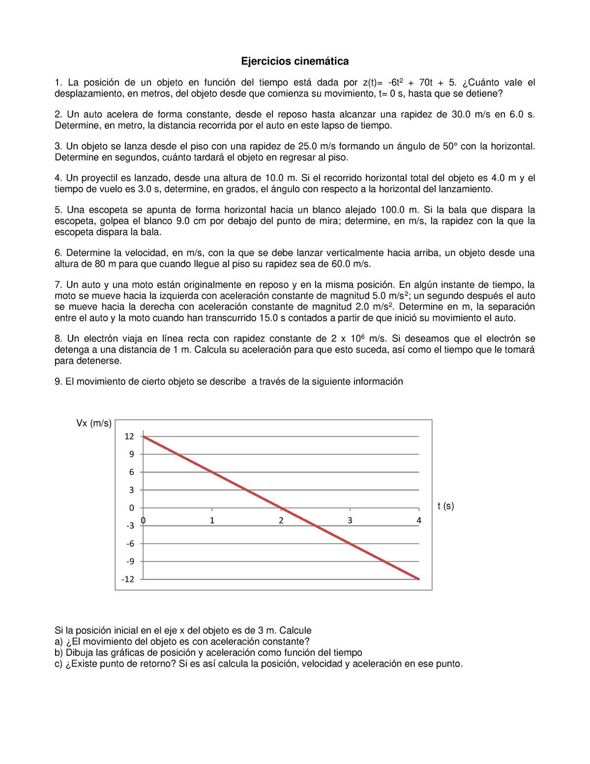 Tarea Cinem Ã¡tica - 0 3 6 9 12 0 1 2 3 4 Ejercicios Cinemática La ...