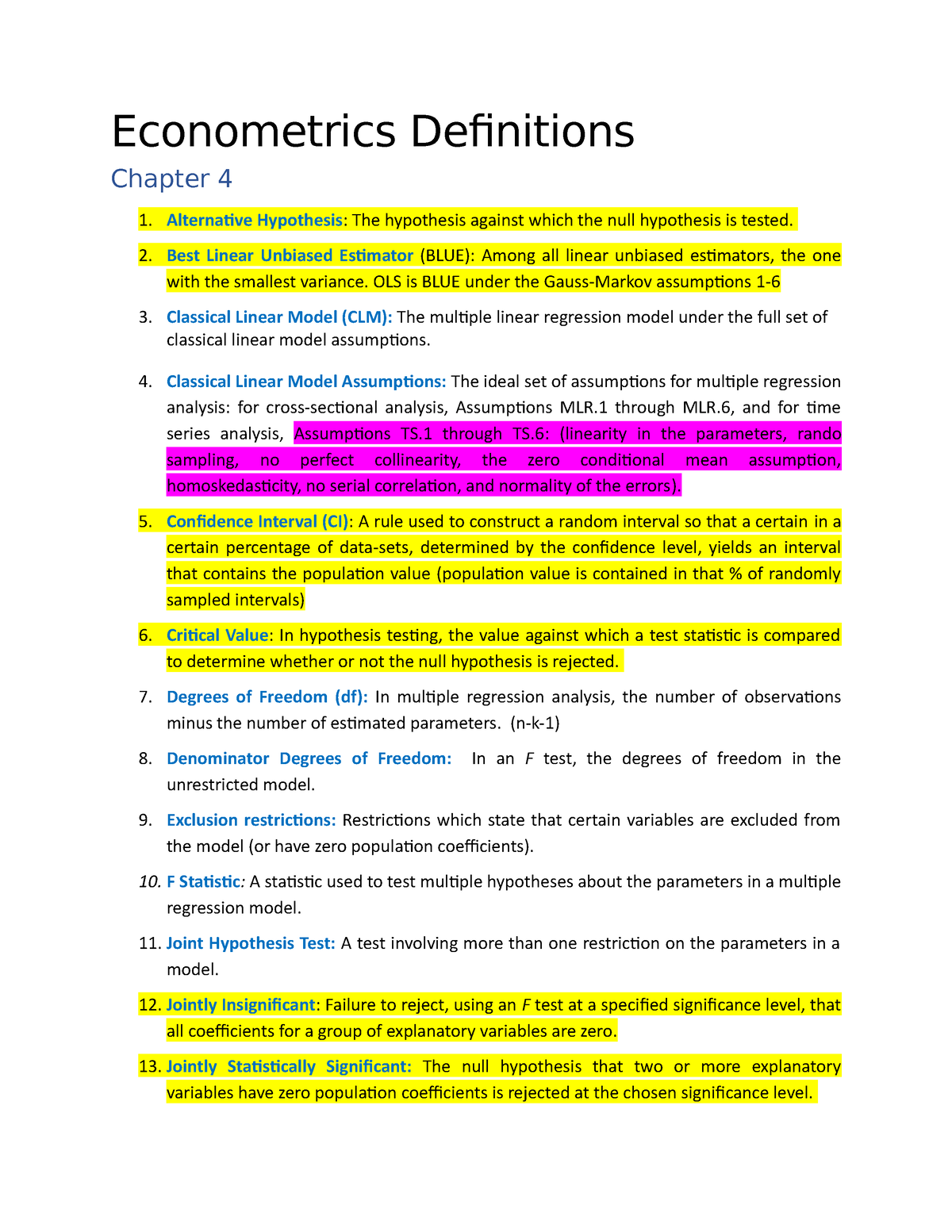 define alternative hypothesis in econometrics