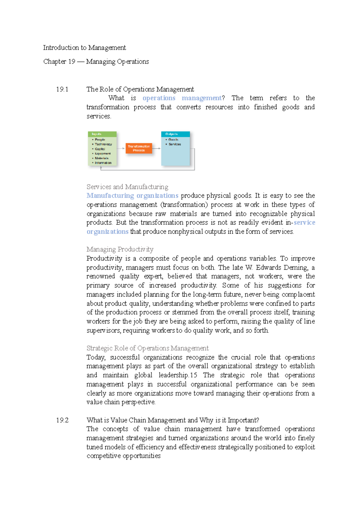 PART VI Chapter 19 Managing Operations - Introduction to Management ...