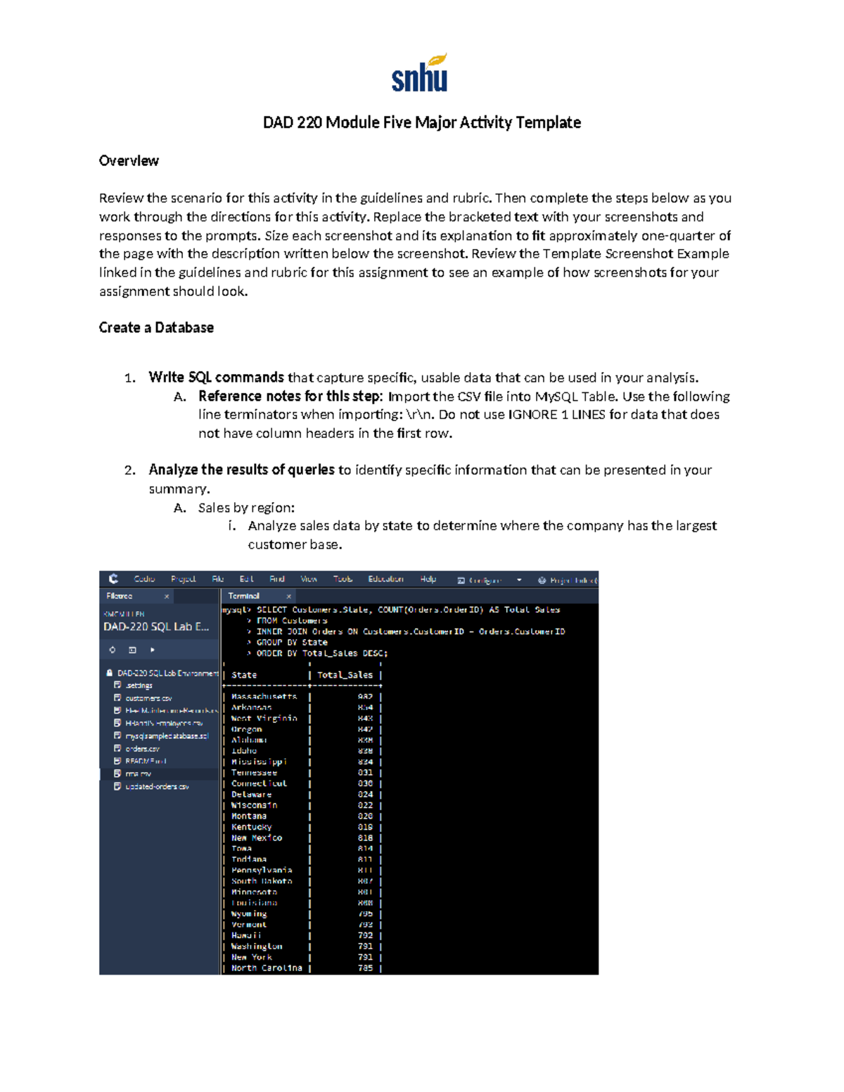 DAD 220 Module Five Major Activity Template - DAD 220 Module Five Major