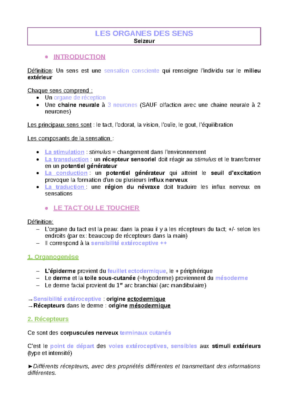Organes des sens - Résumé Anatomie fonctionnelle et spécialisée - LES ...
