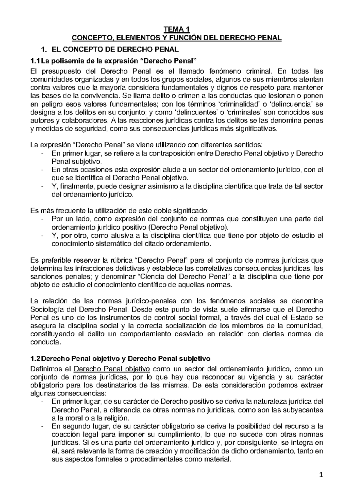 Derecho Penal Parte General Tema 1 Concepto Elementos Y FunciÓn Del Derecho Penal 1 El 5390