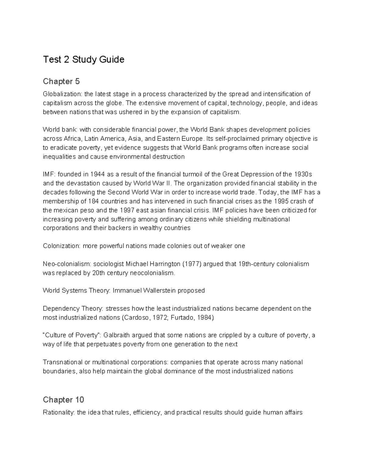 Sociology Test #2 Study Guide - Test 2 Study Guide Chapter 5 ...