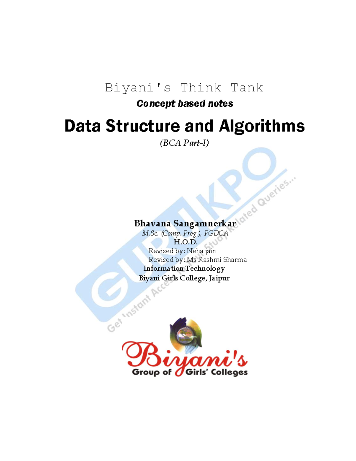 Data Structure And Algorithm - Bachelor Of Computer Applications - Studocu